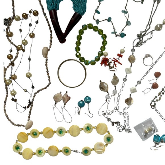 Jewelry lot assorted beach boho earthy coastal necklace bracelet earrings silver - Picture 5 of 8